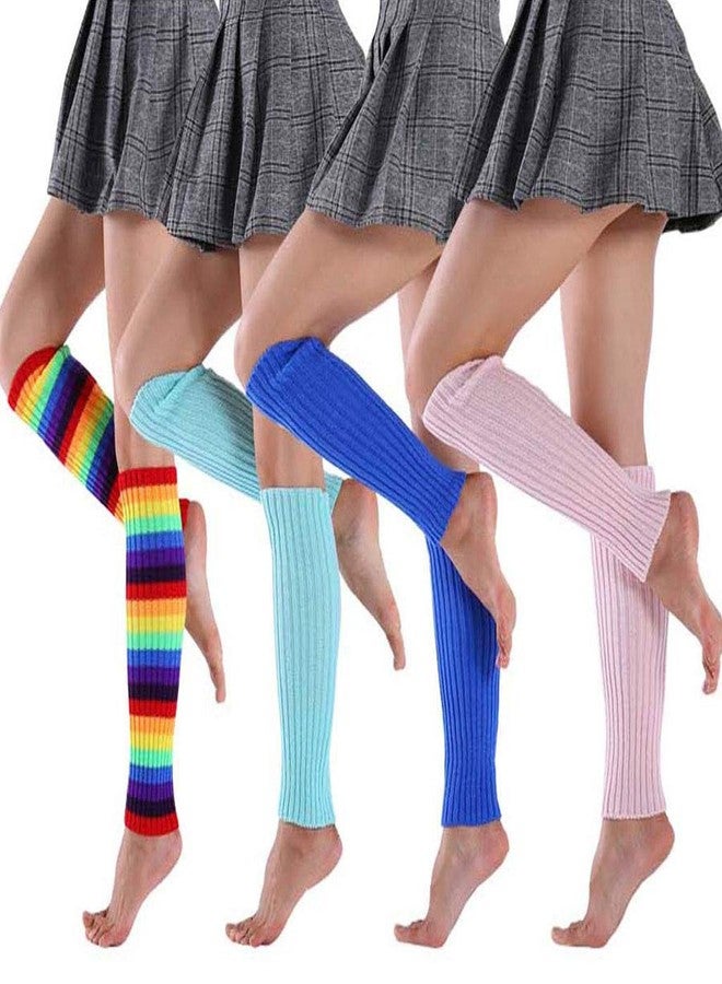Vogast Women 80s Fluorescent Colored Knit Leg Warmers Ribbed Footless Socks Stockings Halloween Dance Party Accessories Orange - Image 2